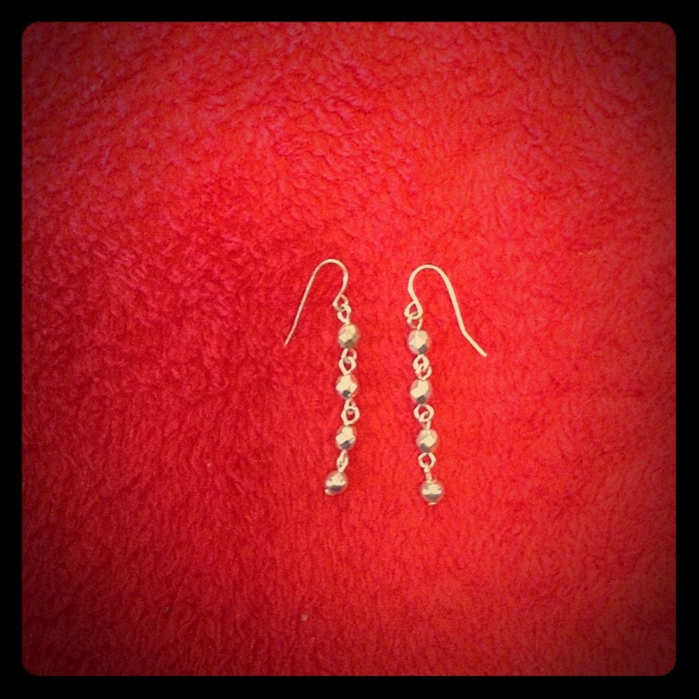 Silver Diamond Cut Beaded Chain Earrings